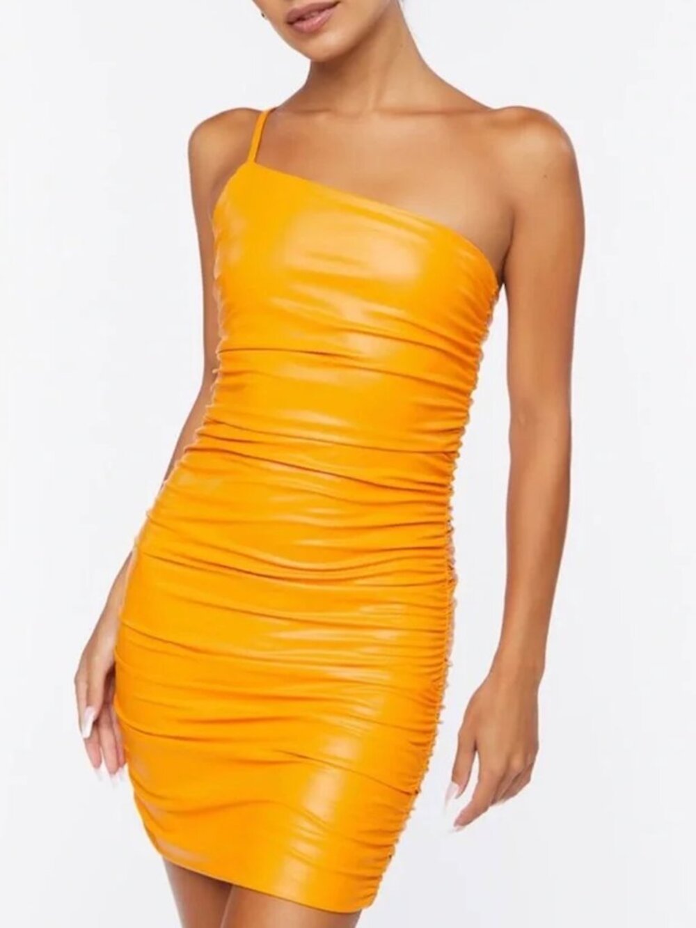 Forever 21 Orange Faux Leather Dress One-Sided Shoulder Strap